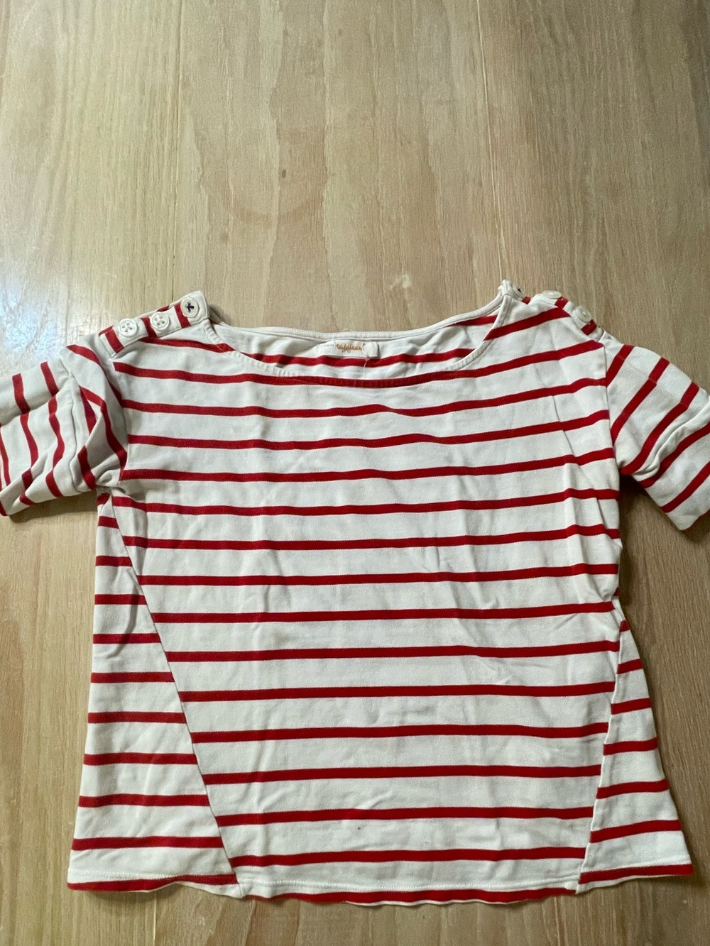Pilcro and the Letterpress Red and Cream Striped Boatneck Short Sleeve Top